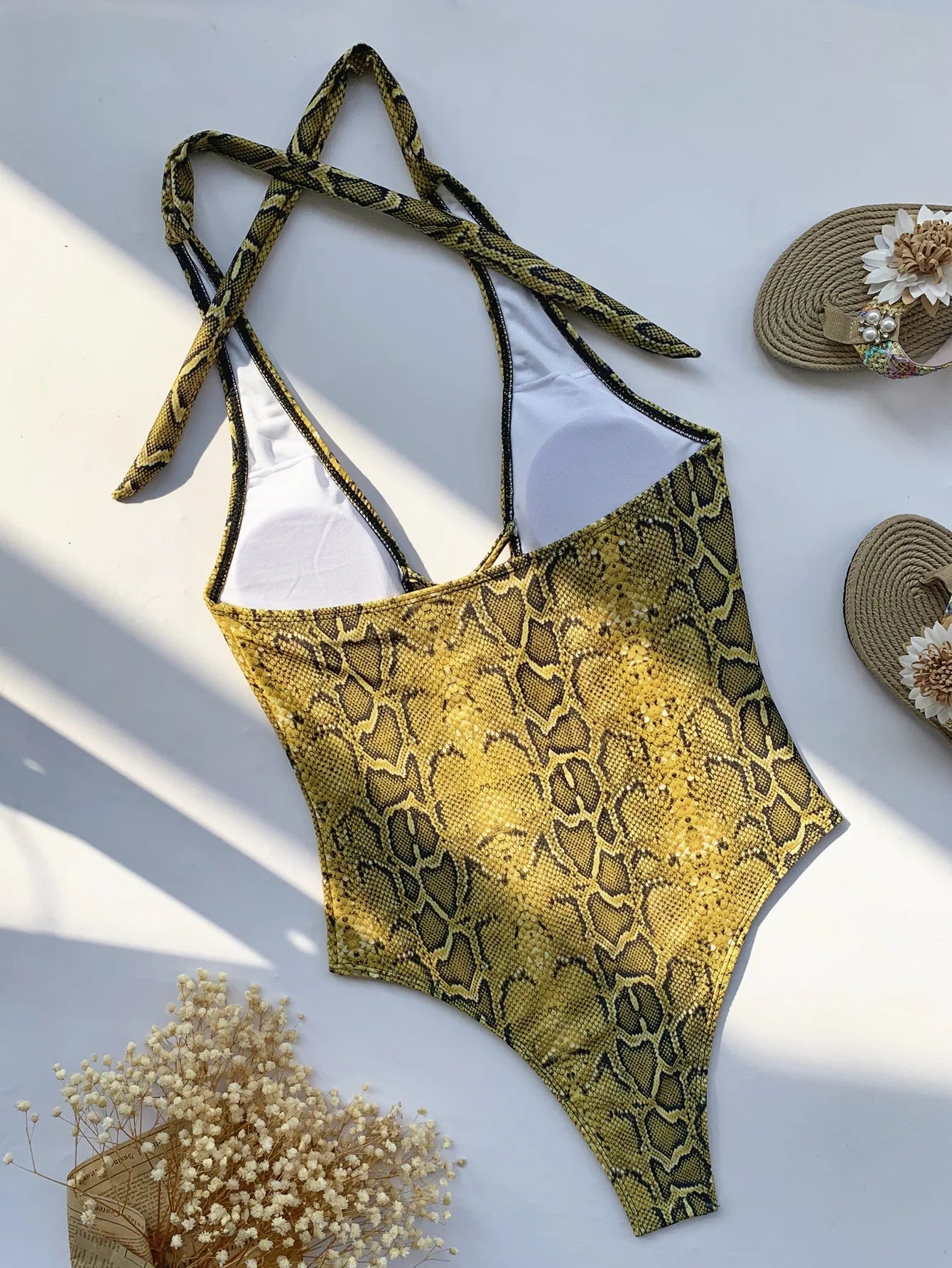 Women's Swimsuits Snake Skin Printed Monokini Women Swimwear One Piece Swimsuit Female Tummy Cut Out Bathing Suit Swim Lady