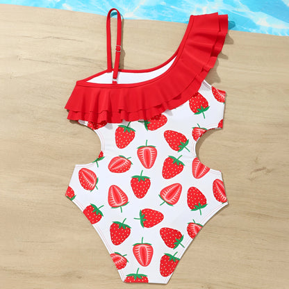 Girls Printed Ruffle Swimsuit One Piece Kids Swimwear Children Swimming Bathing Swim Suit Beachwear