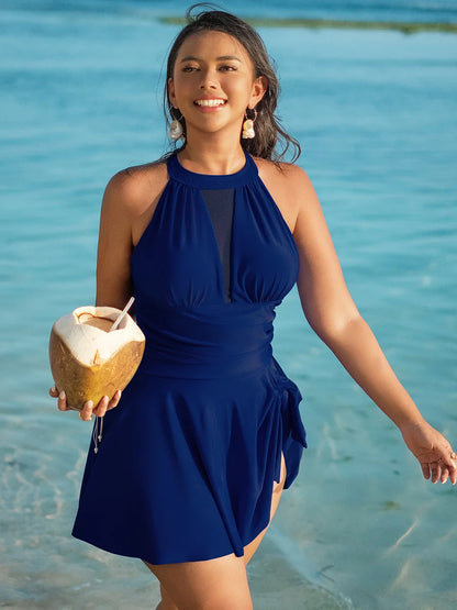Plus Size Woman Swimsuits One Piece Tummy Control Bathing Suit Backless Swim Dress