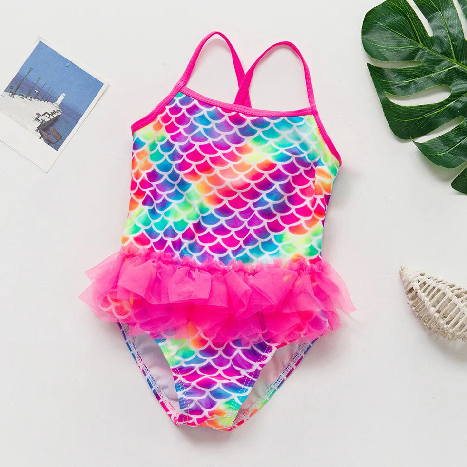 2-8Years Toddler Baby Girls Swimsuit One Piece Girls Swimwear Fishscale Children Swimwear Kids Beach Wear Girls Swimming Outfits
