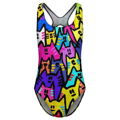 Funny Cat Swimsuit Colorful Cats Pop Art Swimwear One-Piece Fitness Bodysuit Cut Out Bathing Suits Ladies Push Up Beachwear