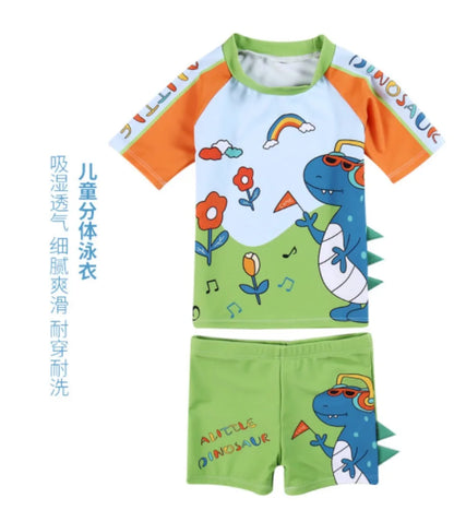 Kids Boy Swimsuit Letter Dinosaur Print Two-Piece Suits 3PCS Cartoon Children Board Shorts Children Boys Swimwear Surfing Suit