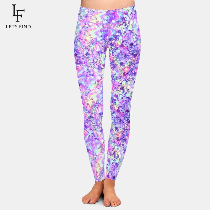 Women's 3D Glitter Digital Printing Leggings High Waist Fitness Skinny Stretch Leggins Elastic
