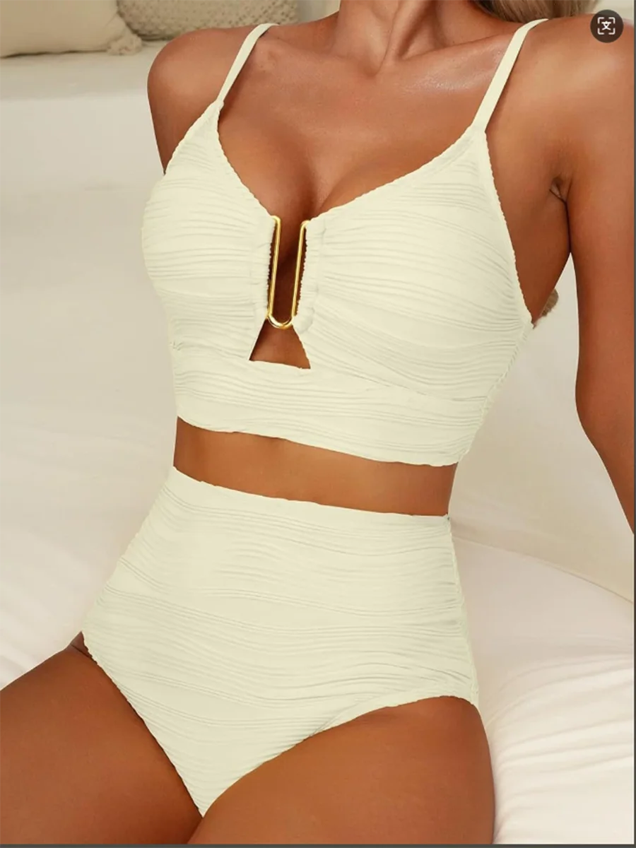U-wire Bikinis Women High Waist Swimwear Solid Swimsuit Female Beachwear Summer Bathers Bathing Swimming Swim Suit XXL