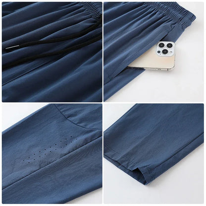 Men Gym Jogging Sport Pants Thin Loose Quick-Dry Long Exercise Clothing Zipper Pockets Training Bodybuilding Trouser Marathon