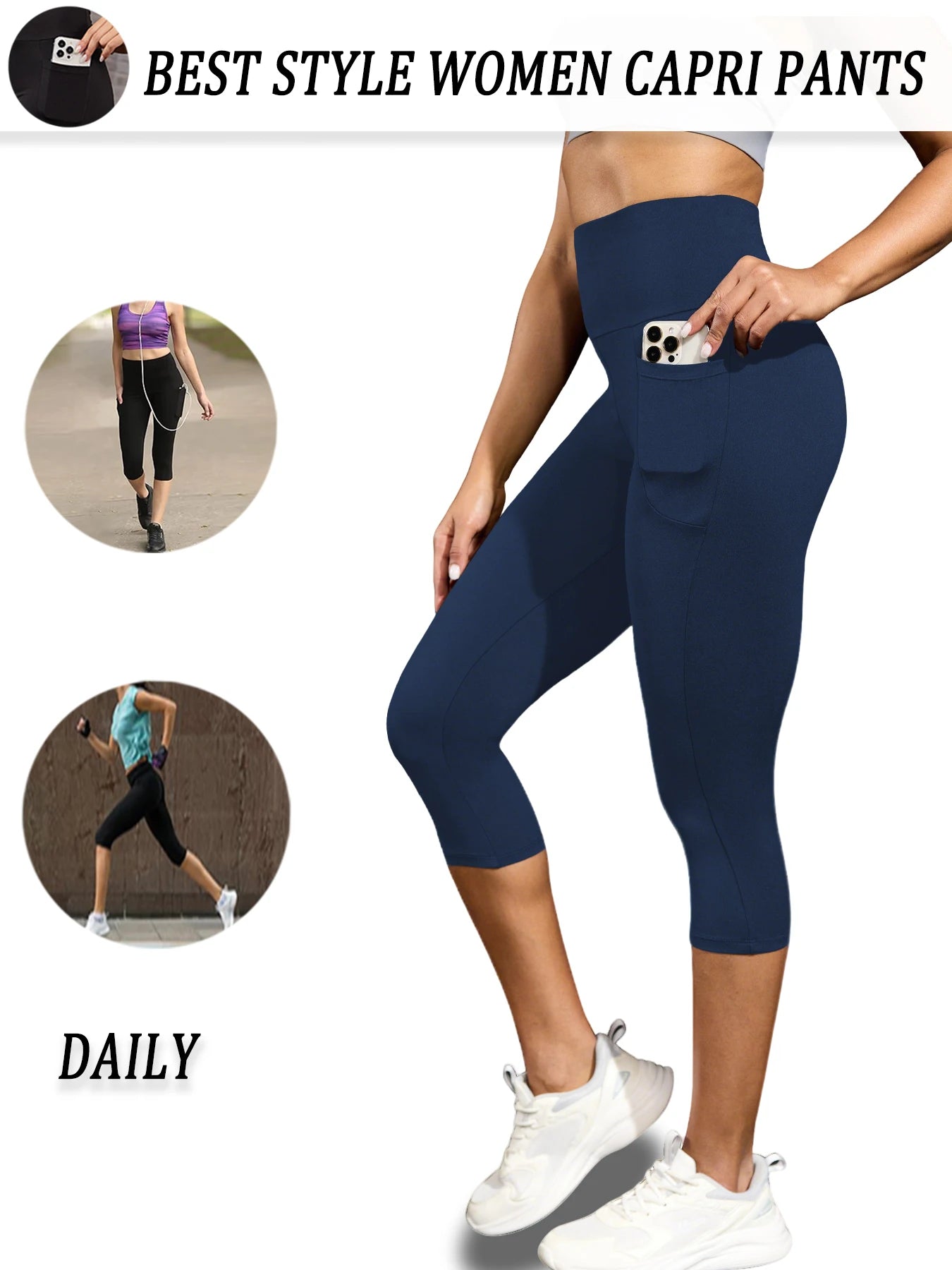 High Waisted capri pants For Women With Pockets Tummy Control No See Through Workout Running Yoga Athletic Push Up Gym Leggings