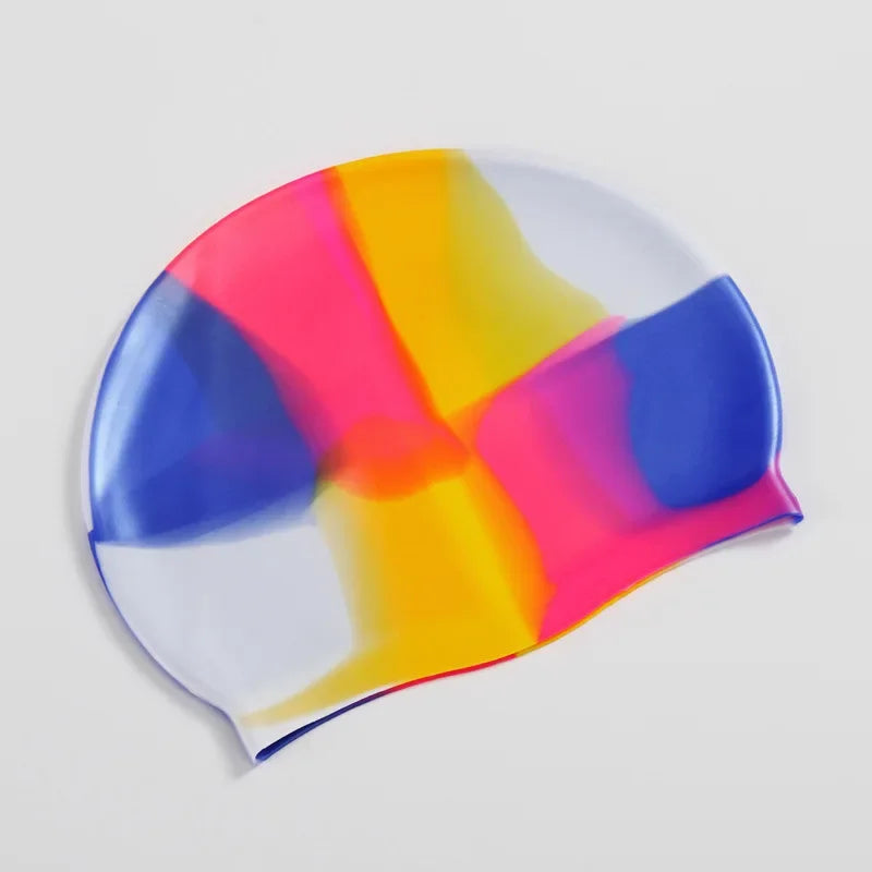 Color Block Silicone Adult Waterproof Swimming Cap Dry Hair Swim Cap for Men Women Protect Ear Swim Hat Swimming Accessories