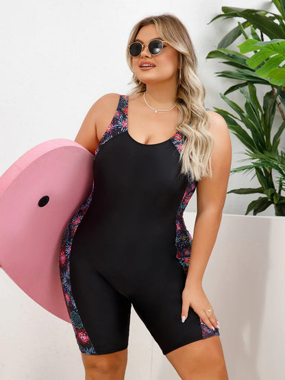Solid Patchwork Plus Size Swimwear Women Strapped Push Up Large One Piece Swimsuit Summer Chubby Bathing Suit