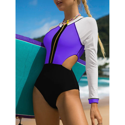 Surfing Sport Swimsuit Long Sleeves Women One Piece Swimsuit Swimwear Solid Monokini Bathing Suit Tropical Bodysuit Female