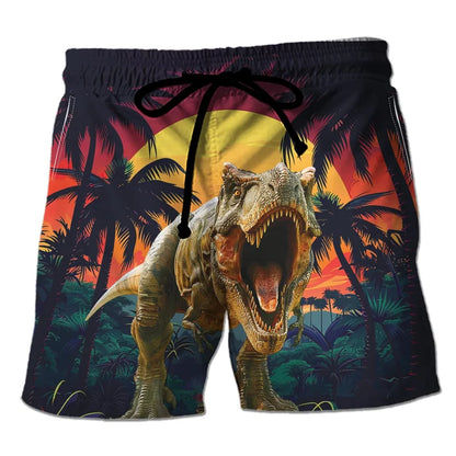 Funny 3D Printing Dinosaur Beach Shorts For Men Street Drawstring Swimming Trunks Men Summer Animal Pattern Surfboard Shorts