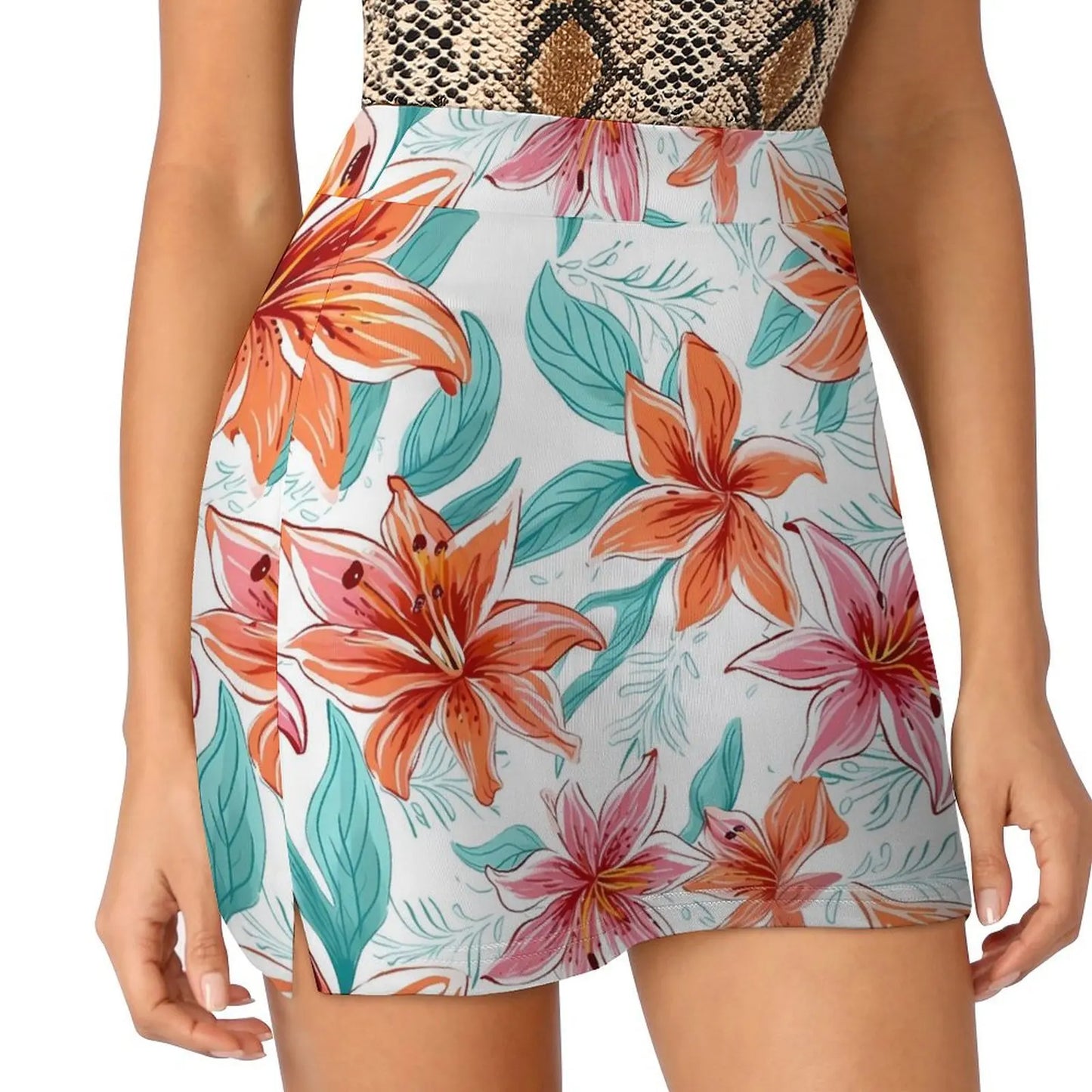 Lily Floral Tulips Skirt Summer Colorful Flowers Fashion Casual A-line Skirts Elegant Mini Skirt Woman Design Oversized Clothing
