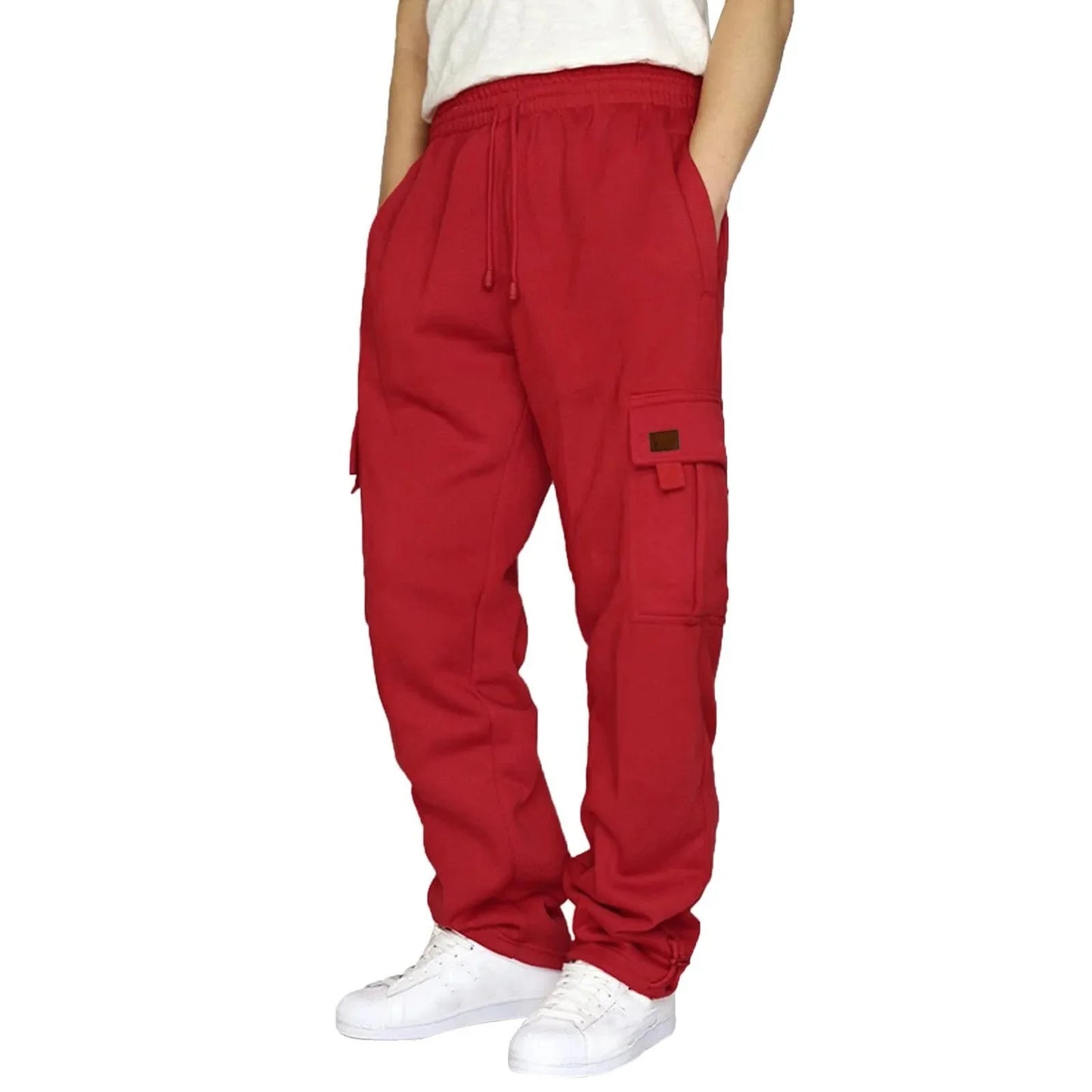 Men's Fleece Lined Casual Sports Long Pants Cuffed Waist Baggy Sweatpants Workwear