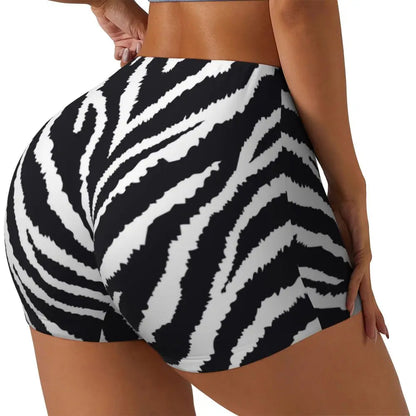 Wild Animal Designs Yoga Shorts Women Black And White Zebra Skin Stripes