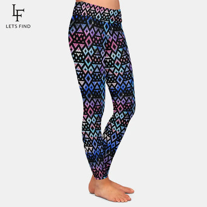 High Quality Galaxy with Triangles and Geometric Printing Women's Leggings High Waist Fitness Slim Leggings