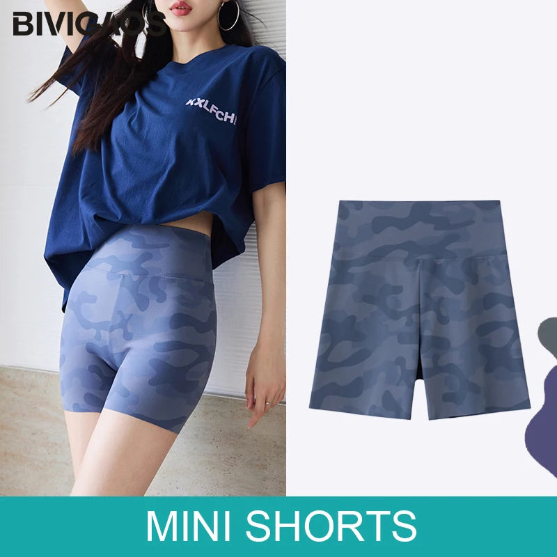 BIVIGAOS Summer Camouflage Green Sharkskin Biker Shorts Knee Length Short Leggings Women Casual Sports Cycling Shorts