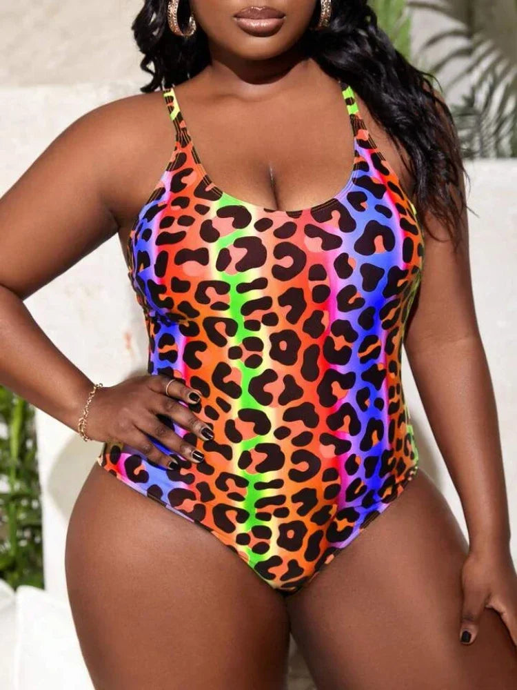 Plus Size Swimwear for Woman Swimsuit One Piece Colour Leopard Print Large Monokini Bathers Bathing Suit 5XL