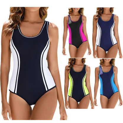 Women Swim Leotard One Piece Swimsuit Swimwear Beachwear Summer Bodysuit Sleeveless Cutout Back Romper with Removable Chest Pads
