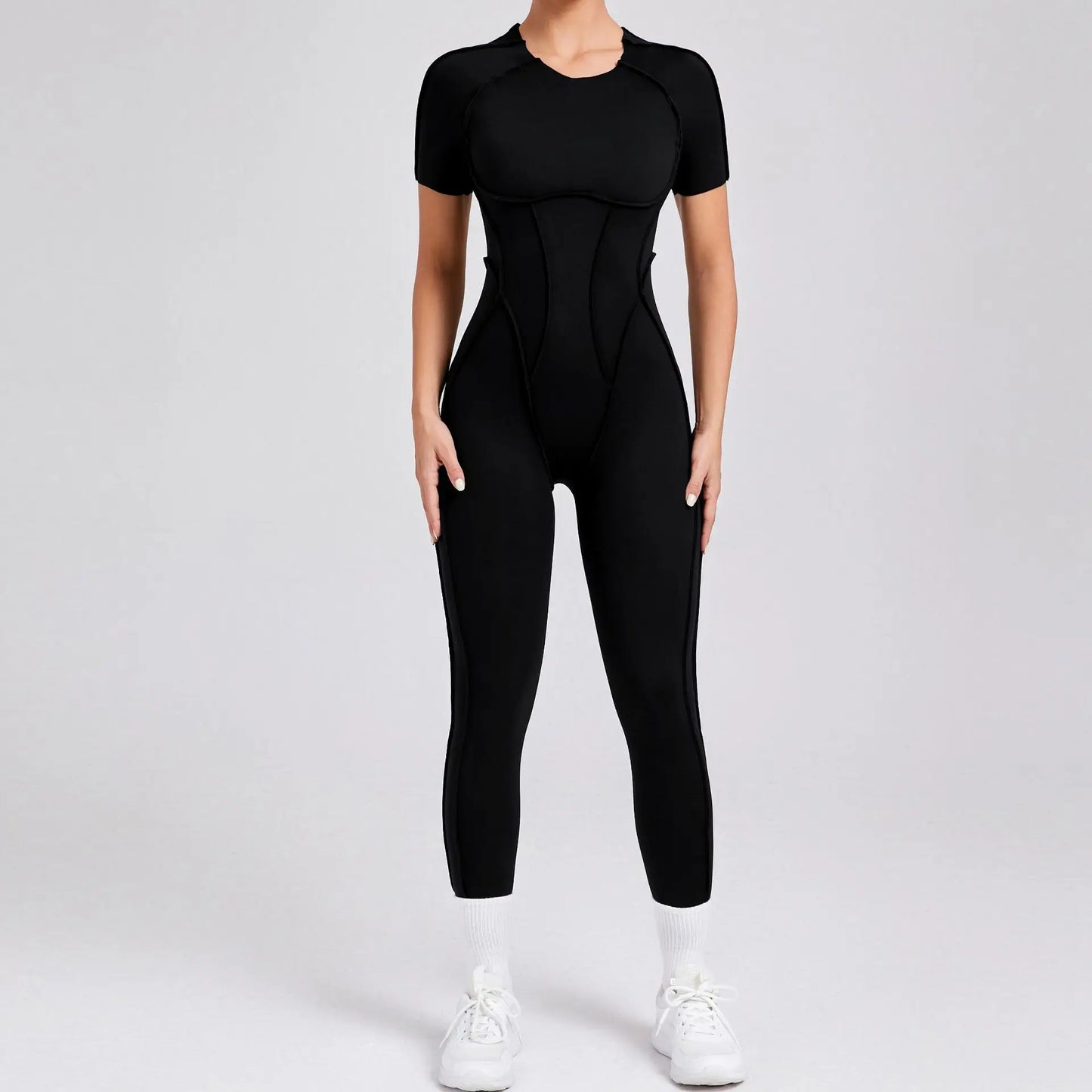 Women's One-piece chest pad Yoga Jumpsuit leggings Short sleeve Backless Slim Fit Sports Outfit High elasticity soft comfort