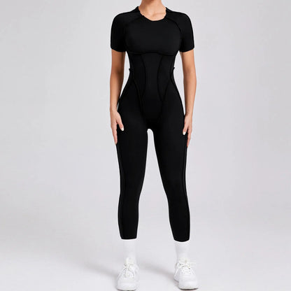 Women's One-piece chest pad Yoga Jumpsuit leggings Short sleeve Backless Slim Fit Sports Outfit High elasticity soft comfort