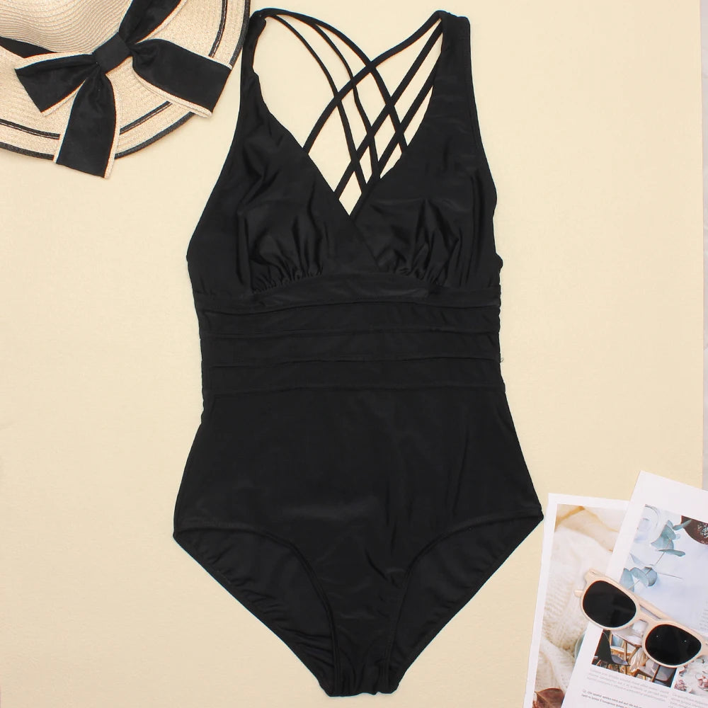 Women Printed One Piece Swimwear Backless Swimsuit V Neck Summer Beach Wear Slimming Bathing Suit S~XXL