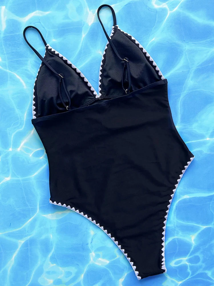 Solid Strapped Swimwear Women Push UP One Piece Swimsuit Monokini High Cut Backless Beach Bathing Suit