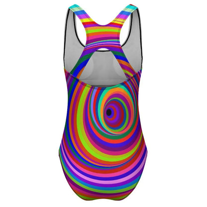 Hypnotic Psychedelic Swimsuit Vertigo Hole Print Women Swimwear One Piece Kawaii Bodysuit Fitness Push Up Hollow Out Bathers