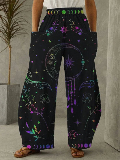 Galaxy Moon Stars Full Length Wide Leg Pants Printed Thin Hipster Fashion Trousers Summer Streetwear Sweatpants Women Clothing