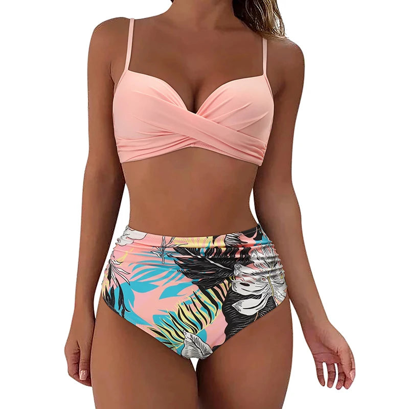 Two Pieces Swimsuits Women Bikini Set Beachwear Push Up Solid Summer Bathing Suit Triangle Bikini Swimwear Low Waist