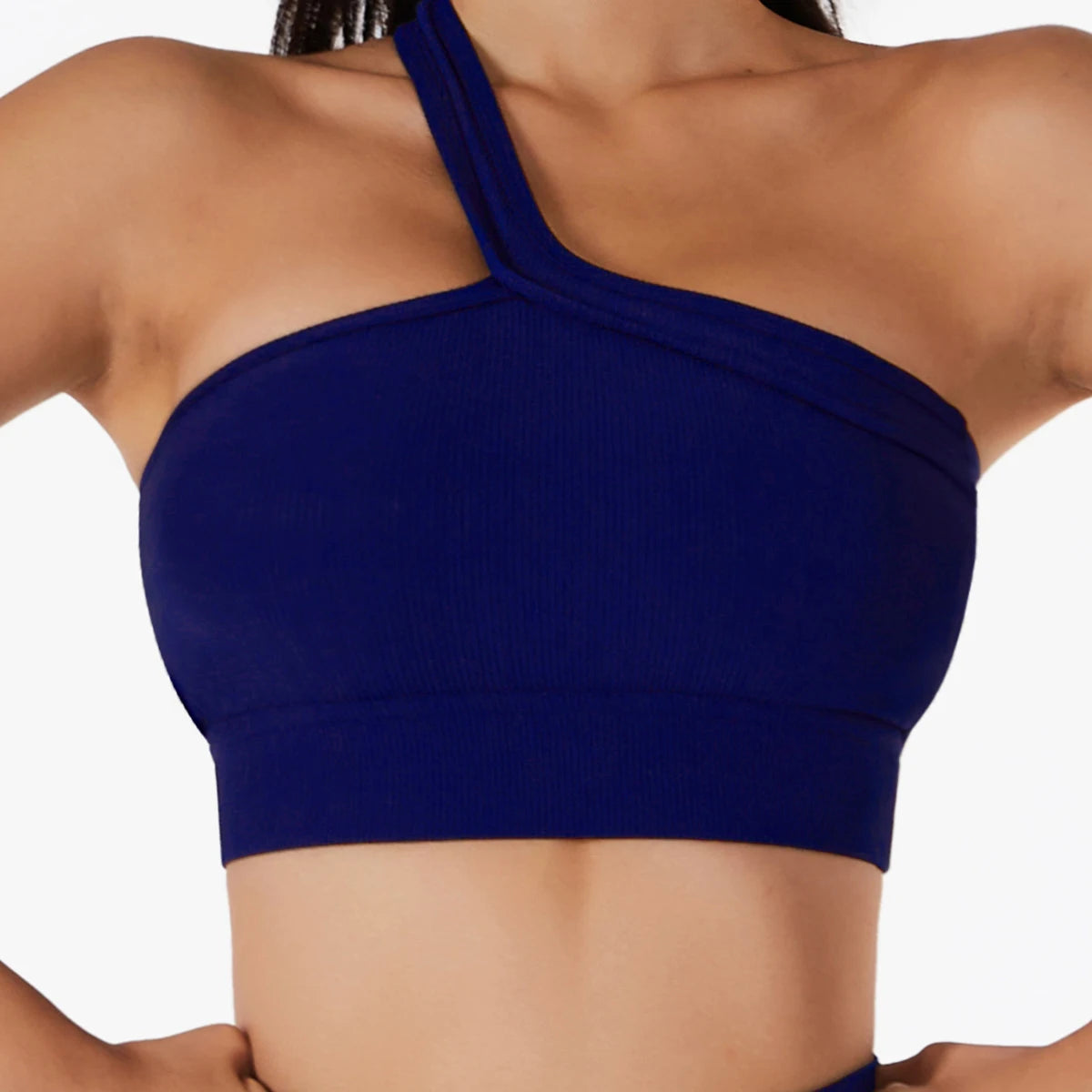 SOISOU Women's Ribbed One-Shoulder Gym Crop Top