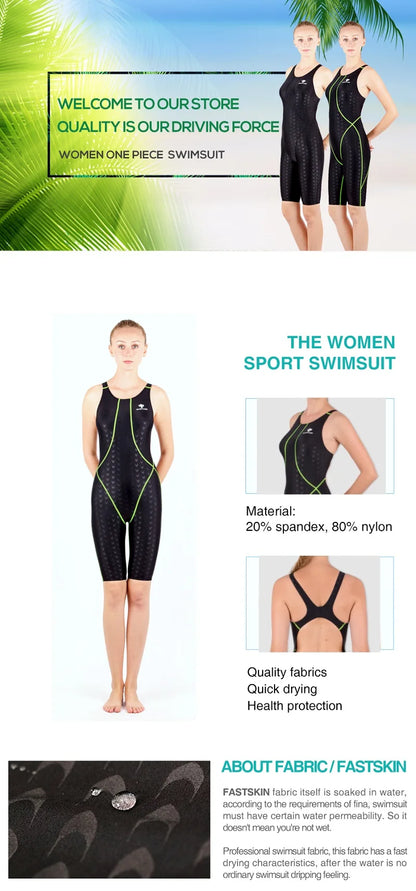 HXBY Professional Competition Knee Length Waterproof Chlorine Resistant Women's Swimwear Plus Size 5xl