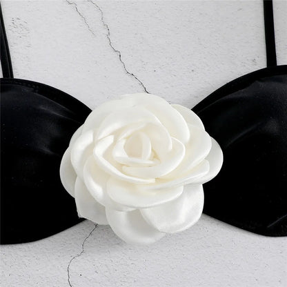 Flower Bandeau Swimwear Thong Bikini Women Lace-up Swimsuits Swimming Bathing Suit Brazilian Bikinis Set