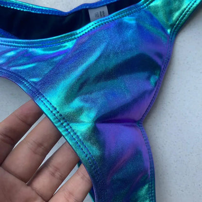 Triangle Bikini holographic Blue Push Up Extreme Thong Swimwear Brazilian Bandage Bathing Suit Swimsuit Micro Biquini