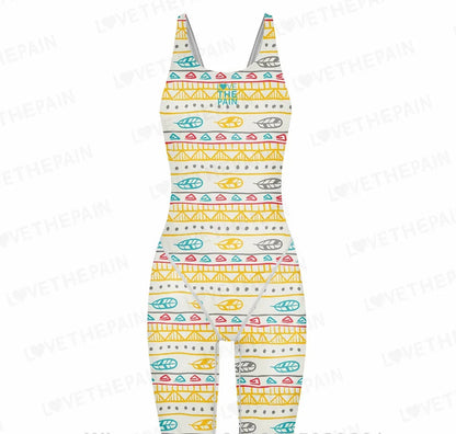 Love The Pain Women Racer Back Bodysuit Knee Length Swimsuit Professional Sports Training Swimwear Backless Athletic Swimsuit