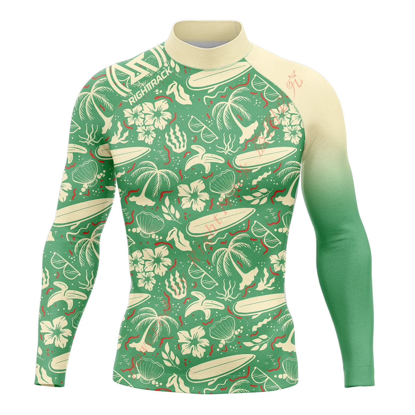 Men's Surfing Shirt Nautical Diary Lycra Rash guard RIGHTTRACK For Surf Sportswear Beach UV Swimwear UPF50+ Clothes