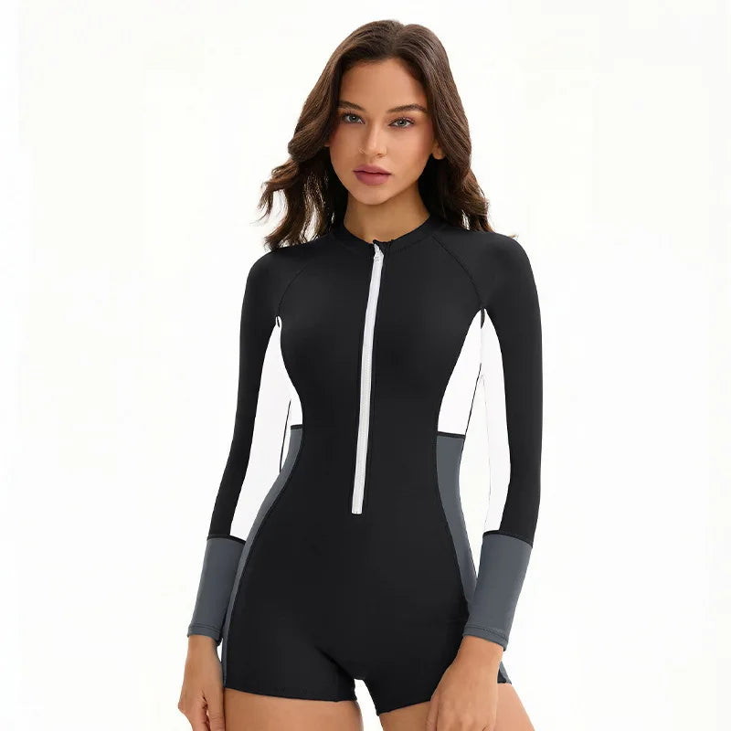 Modest Long Sleeve Swimsuits for Women Bathing Suit Rash Guard Surfing One Piece High Neck Swimwear Modest Beach Wear