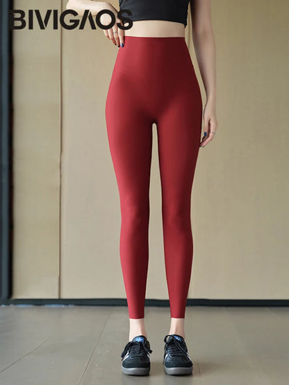 BIVIGAOS Spring Summer Ice Silk Thin Feeling Sharkskin Leggings Women Thin High Elastic Tight Sport Fitness Yoga Leggings