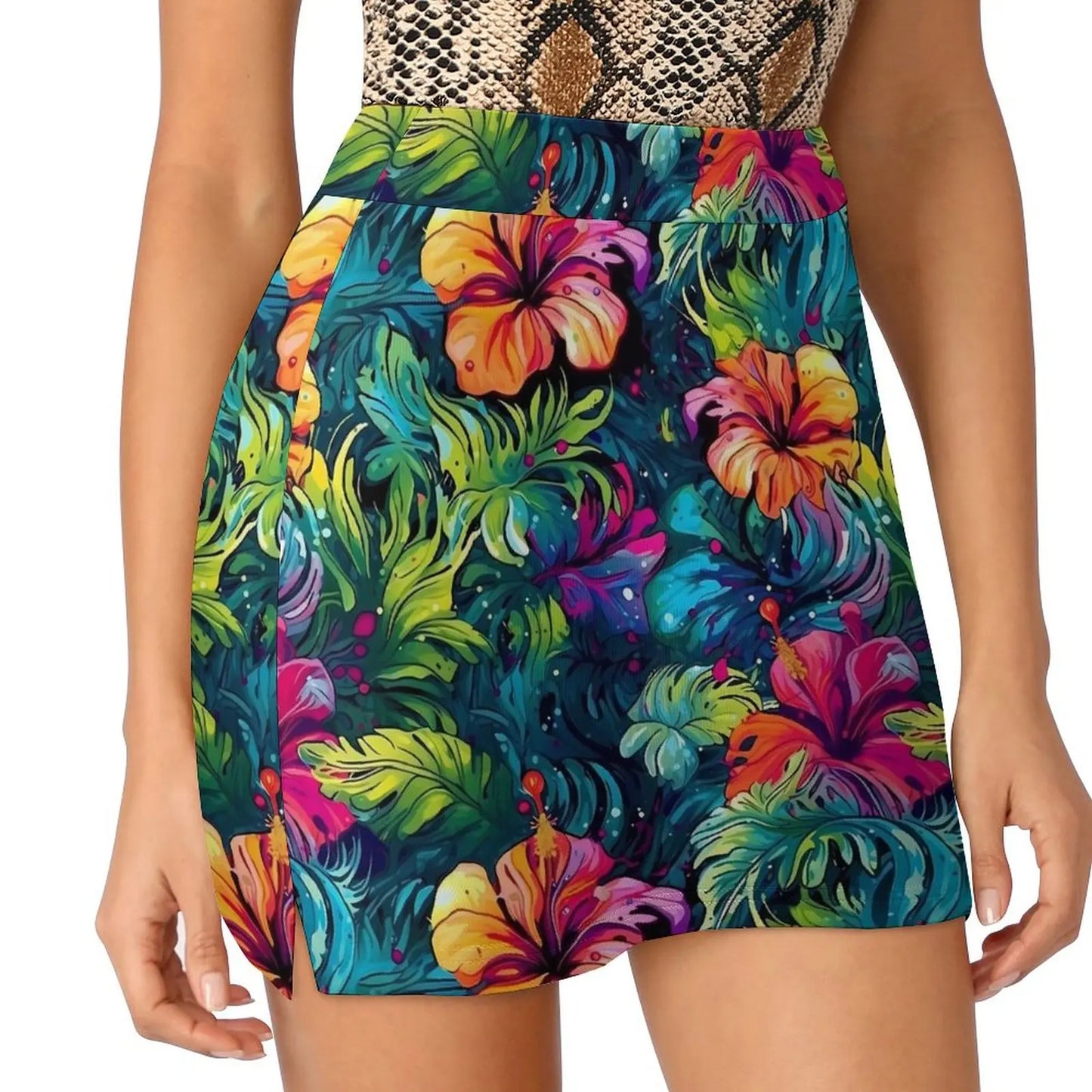 Lily Floral Tulips Skirt Summer Colorful Flowers Fashion Casual A-line Skirts Elegant Mini Skirt Woman Design Oversized Clothing