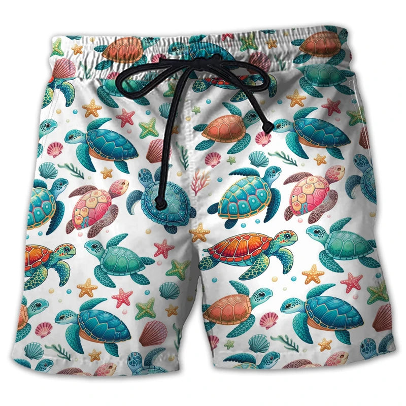 Animal Turtle 3D Printed Short Pants For Men Clothes Casual Hawaiian Sea Animal Beach Shorts Loggerheads Trunks Kids Trousers