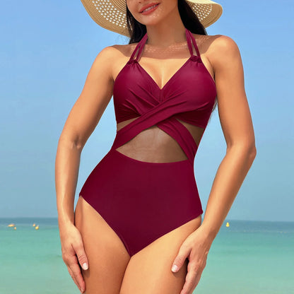 One Piece Swimsuit Swimwear Push Up Women Mesh Patchwork Bathing Suit Beachwear Swimming Suit Bathers