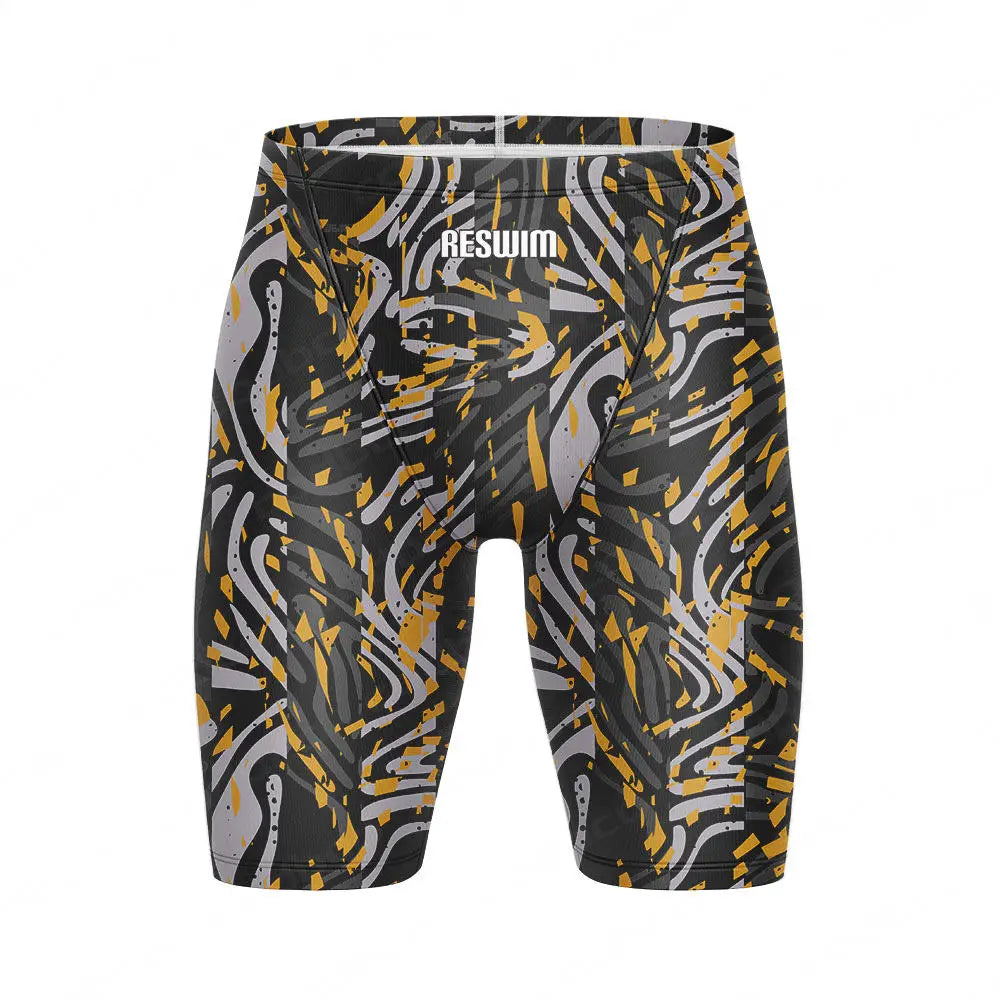 Summer Swimming Trunks Men's Professional Tights Swim Jammer Swimwear Outdoor Beach Printed Durable Training Surfing Swim Shorts