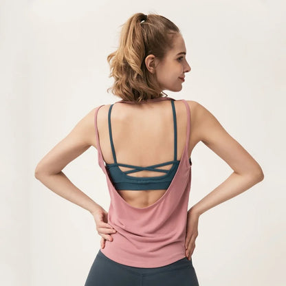 Backless Seamless Sleeveless Casual Shirt Lightweight Loose Vest Running Yoga Workout Fitness Tanks Tops for Women