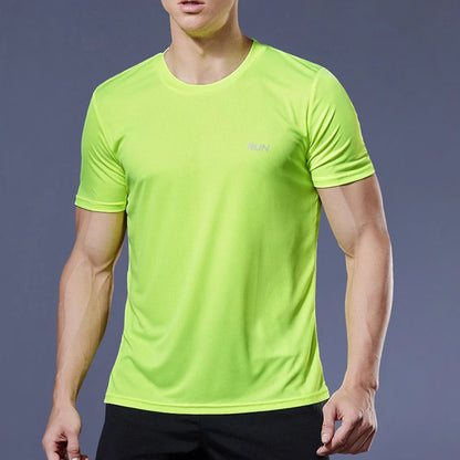 Mens Short Sleeve Sport t Shirt Quick Dry Running t-Shirt Breathable Fitness Shirt Top Ice Silk Gym Football Jerseys Man Clothes