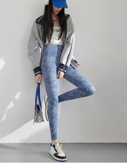 Spring Summer High Waist Colours Camouflage Shark Leggings Women Slim Sport Leisure Leggings Yoga Fitness Leggings
