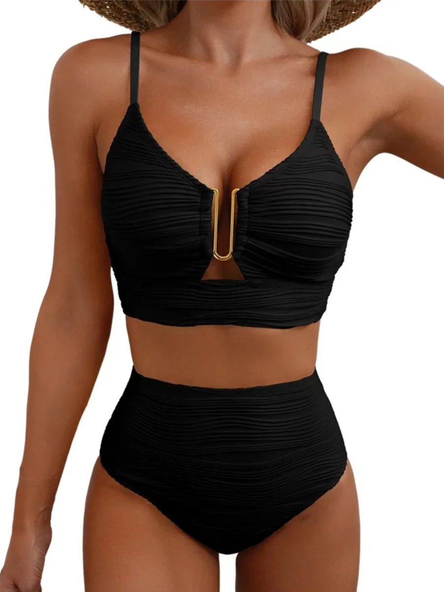U-wire Bikinis Women High Waist Swimwear Solid Swimsuit Female Beachwear Summer Bathers Bathing Swimming Swim Suit XXL