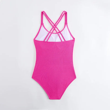 Girls Swimsuit One Piece Pink Kids Swimwear Solid Children's Bathers Bathing Swimming Swim Suit Summer Beachwear
