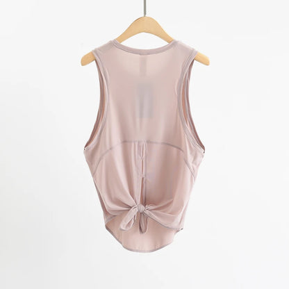 Women Summer  Open-Back Yoga Vest for  Loose-Fit and Moisture-Wicking Sleeveless   Running Fitness Shirt