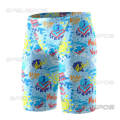 SPELISPOS Summer Men Swimming Trunk Swimwear Beach Swim Sport Short Briefs Elastic Surfing Swimsuit Training Flat Pants Diving