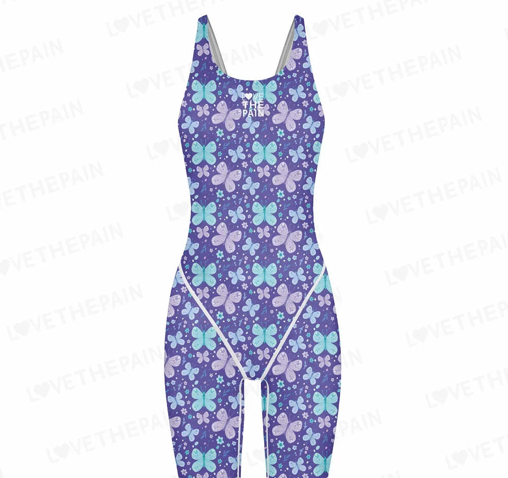 Girls Love The Pain Racer Back Knee Length Swimsuit Bodysuit Sleeveless One Piece Print Swimwear For Holiday Beach Water Sports