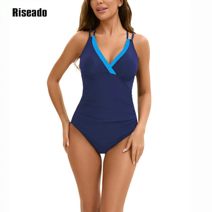 Women's One Piece Swimsuits Tummy Control Bathing Suits for Women's V Neck Criss Cross Ruched Push Up Slimming Swimwear