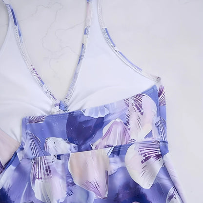 Printed Floral Two Pieces Swimwear Female High Waist Halter Swimsuit Women Bathers Bathing Swimming Swim Suit Beachwear